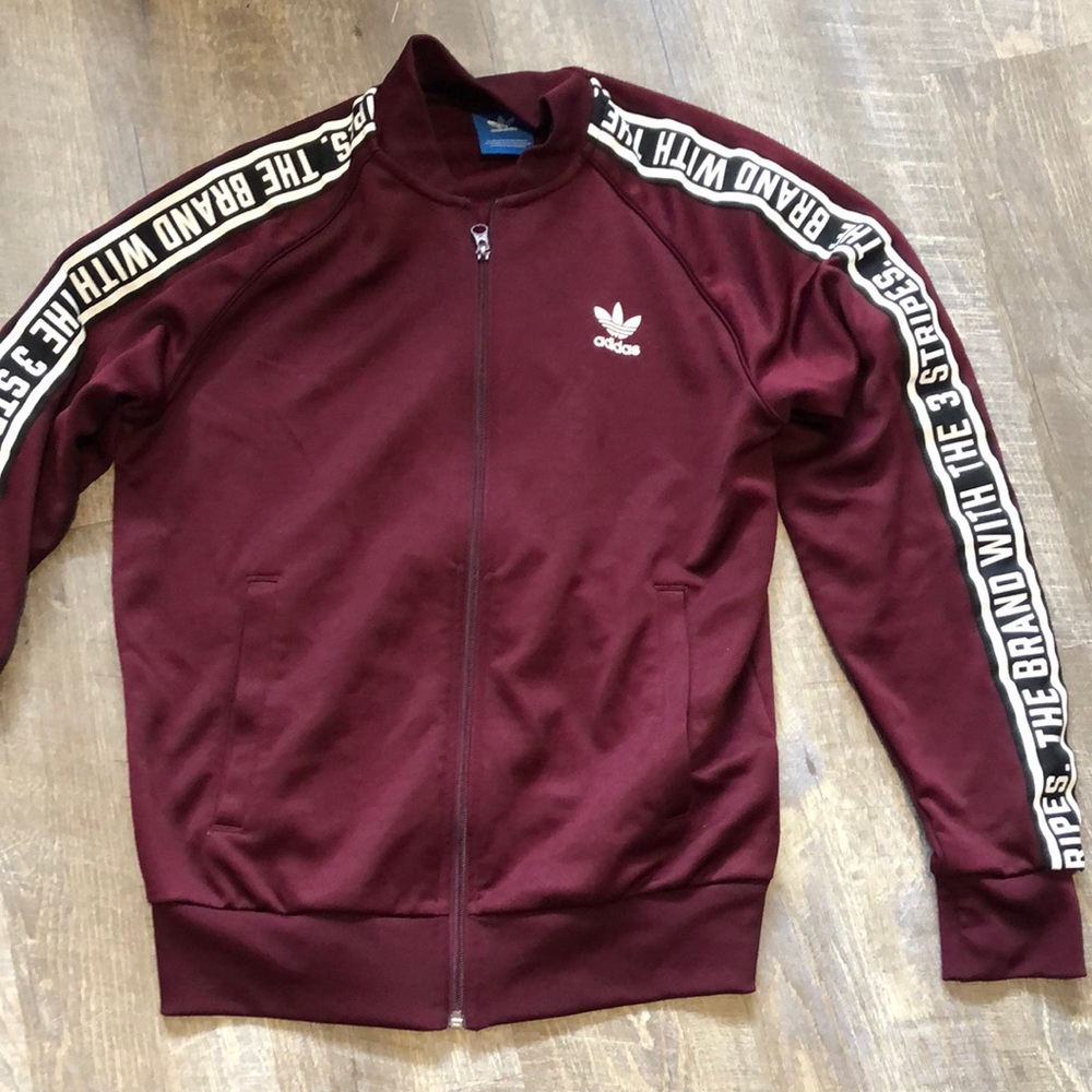Men’s Adidas track jacket three stripes maroon